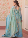 Latest Organza Blue Sequence Work Umbrella Cut Anarkali With Dupatta