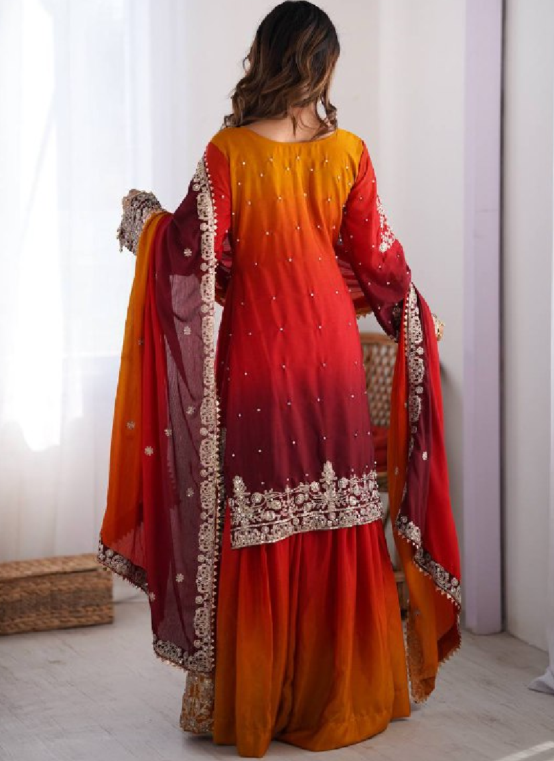 Latest Red Coding Embroidered Work Silk Salwar Kameez For Women