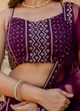 Latest Sequence Work Georgette Purple Reception Wear Lehenga Choli