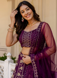 Latest Sequence Work Georgette Purple Reception Wear Lehenga Choli