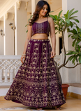 Latest Sequence Work Georgette Purple Reception Wear Lehenga Choli