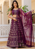 Latest Sequence Work Georgette Purple Reception Wear Lehenga Choli