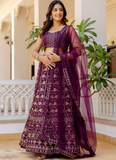 Latest Sequence Work Georgette Purple Reception Wear Lehenga Choli