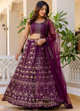 Latest Sequence Work Georgette Purple Reception Wear Lehenga Choli
