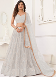 Latest Thread Embroidery Net Party Wear White Lehenga Choli