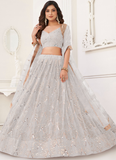 Latest Thread Embroidery Net Party Wear White Lehenga Choli