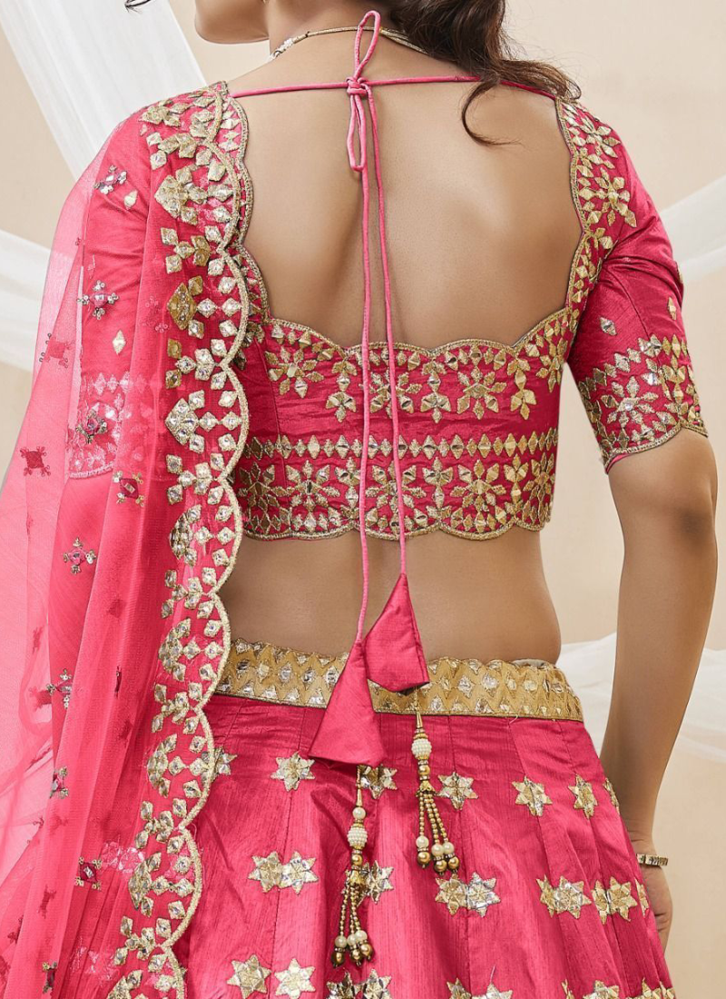 Latest Zari Embroidered Work Mulberry Silk Pink Lehenga Choli
