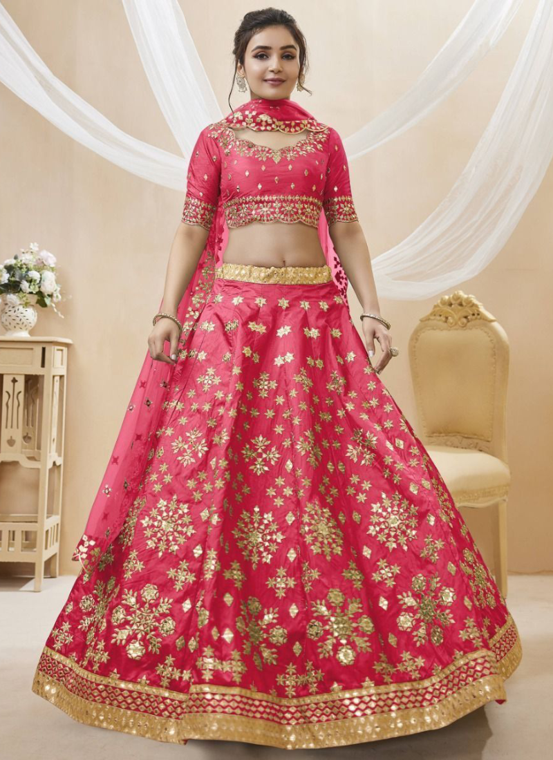 Latest Zari Embroidered Work Mulberry Silk Pink Lehenga Choli