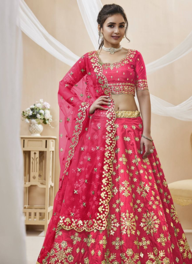 Latest Zari Embroidered Work Mulberry Silk Pink Lehenga Choli