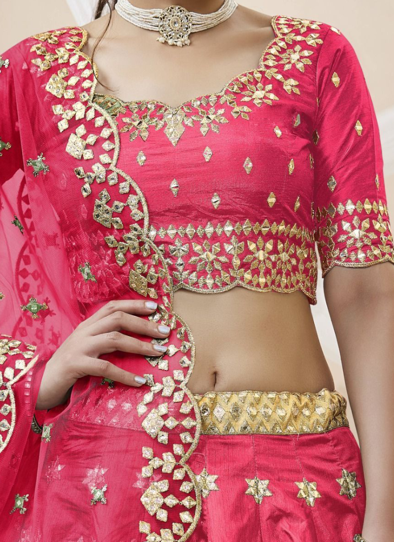 Latest Zari Embroidered Work Mulberry Silk Pink Lehenga Choli