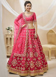 Latest Zari Embroidered Work Mulberry Silk Pink Lehenga Choli