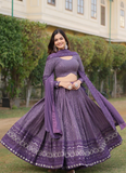 Lucknowi Embroidery Work Georgette Purple Lehenga Choli With Dupatta