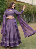 Lucknowi Embroidery Work Georgette Purple Lehenga Choli With Dupatta