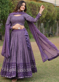 Lucknowi Embroidery Work Georgette Purple Lehenga Choli With Dupatta