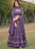 Lucknowi Embroidery Work Georgette Purple Lehenga Choli With Dupatta