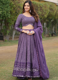 Lucknowi Embroidery Work Georgette Purple Lehenga Choli With Dupatta