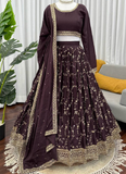 Luxury Brown Chinon Silk Sequence Work Party Wear Lehenga Choli