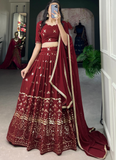  Maroon Color Sequence Embroidered Georgette Wedding Wear Lehenga Choli