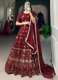  Maroon Color Sequence Embroidered Georgette Wedding Wear Lehenga Choli