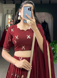  Maroon Color Sequence Embroidered Georgette Wedding Wear Lehenga Choli