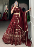  Maroon Color Sequence Embroidered Georgette Wedding Wear Lehenga Choli