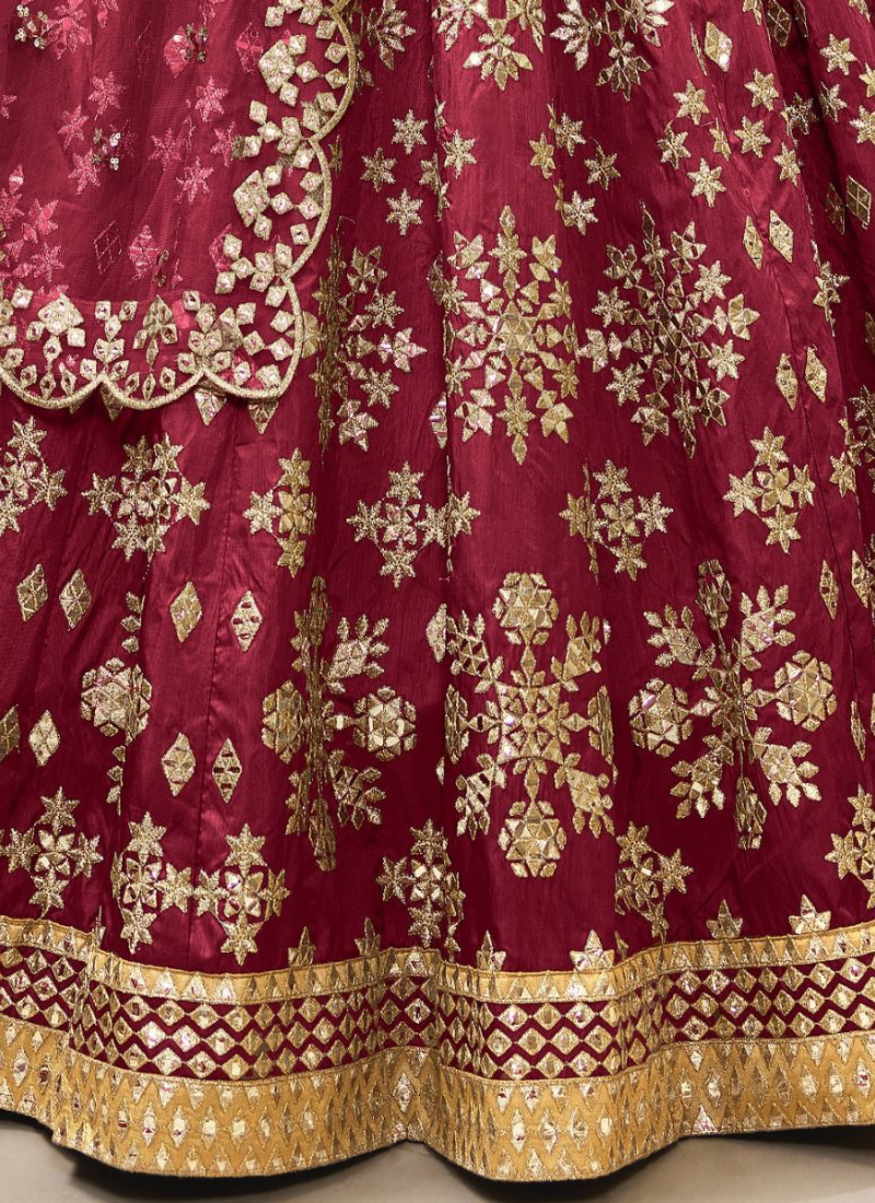 Maroon Mulberry Silk Mirror Work Lehenga Choli For Bridal