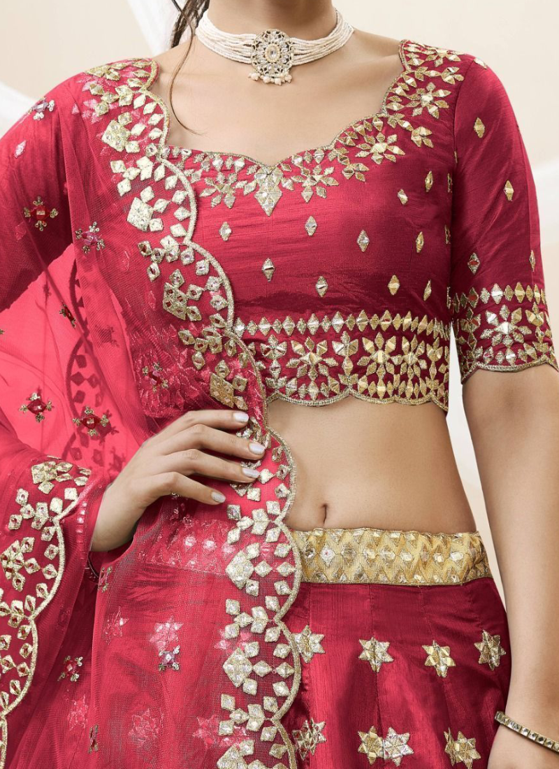 Maroon Mulberry Silk Mirror Work Lehenga Choli For Bridal
