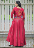 Maroon Silk Gota Patti Lace Border Lehenga With Thread Work Blouse