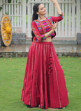 Maroon Silk Gota Patti Lace Border Lehenga With Thread Work Blouse