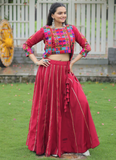 Maroon Silk Gota Patti Lace Border Lehenga With Thread Work Blouse