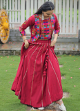Maroon Silk Gota Patti Lace Border Lehenga With Thread Work Blouse