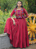 Maroon Silk Gota Patti Lace Border Lehenga With Thread Work Blouse