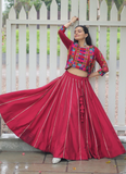 Maroon Silk Gota Patti Lace Border Lehenga With Thread Work Blouse