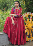 Maroon Silk Gota Patti Lace Border Lehenga With Thread Work Blouse