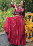 Maroon Silk Gota Patti Lace Border Lehenga With Thread Work Blouse