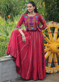 Maroon Silk Gota Patti Lace Border Lehenga With Thread Work Blouse