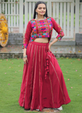 Maroon Silk Gota Patti Lace Border Lehenga With Thread Work Blouse