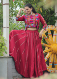 Maroon Silk Gota Patti Lace Border Lehenga With Thread Work Blouse