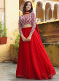 Marvellous Georgette Sequence Thread Work Bridesmaid Red Lehenga Choli