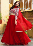 Marvellous Georgette Sequence Thread Work Bridesmaid Red Lehenga Choli