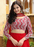 Marvellous Georgette Sequence Thread Work Bridesmaid Red Lehenga Choli