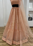 Marvelous Thread Sequence Work Peach Net Lehenga Choli For Wedding