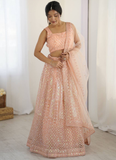 Marvelous Thread Sequence Work Peach Net Lehenga Choli For Wedding