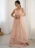 Marvelous Thread Sequence Work Peach Net Lehenga Choli For Wedding
