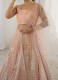 Marvelous Thread Sequence Work Peach Net Lehenga Choli For Wedding