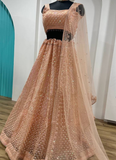 Marvelous Thread Sequence Work Peach Net Lehenga Choli For Wedding