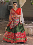 Mehendi Green Dola Silk Printed Gujarati Wear Lehenga Choli