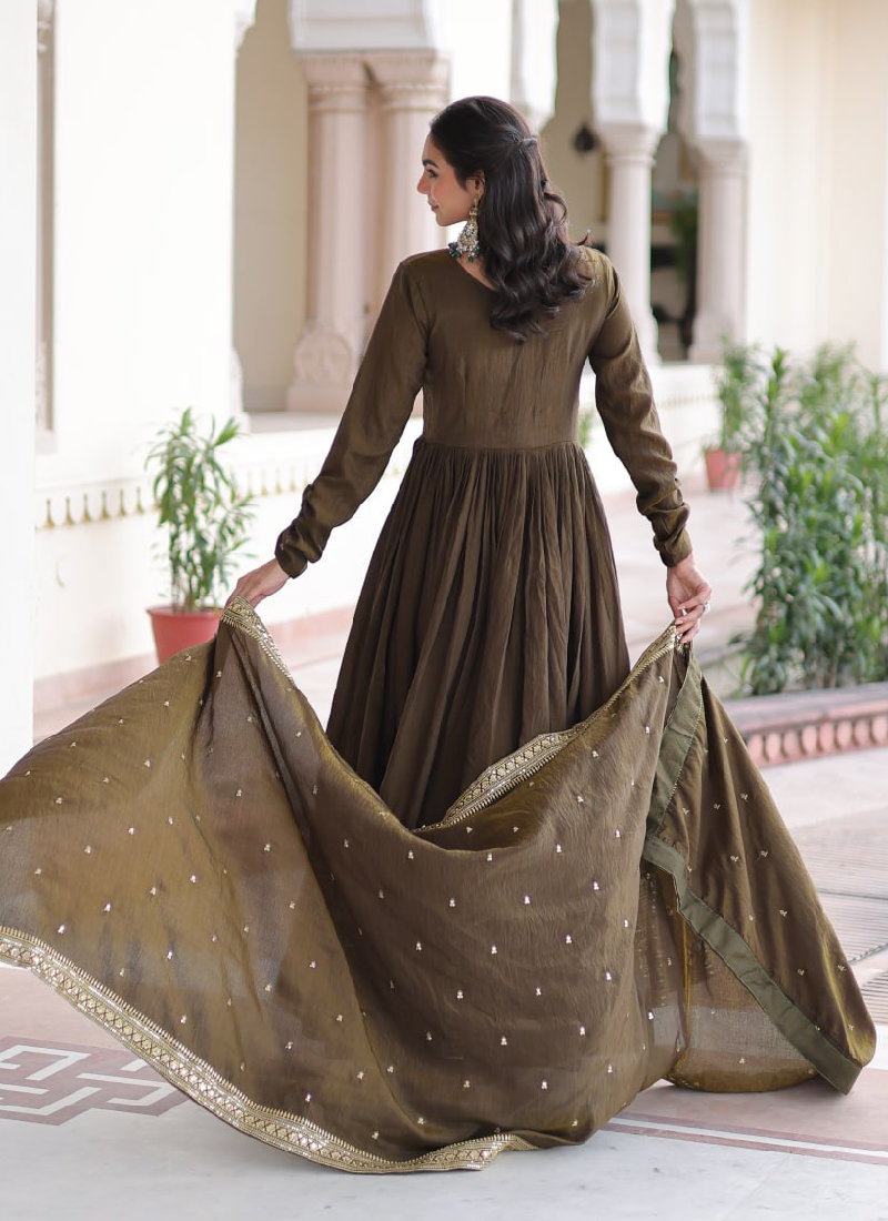 green dress for mehendi function Mehendi Function Special Embroidered Green Vichitra Silk Anarkali Set –  tapee.in
