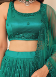 Memorable Soft Net Teal Green Sequence Embroidered Lehenga Choli Set