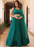 Memorable Soft Net Teal Green Sequence Embroidered Lehenga Choli Set